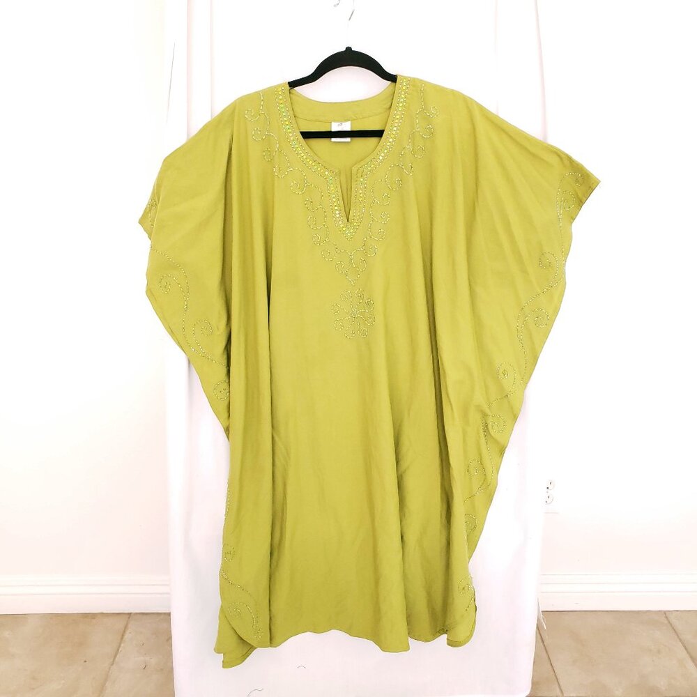 Rima Beach World Green Sequence Poncho Moo Moo Boho Relaxed Dress One Size
